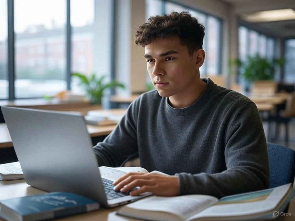 Aluno de graduação online estudando
