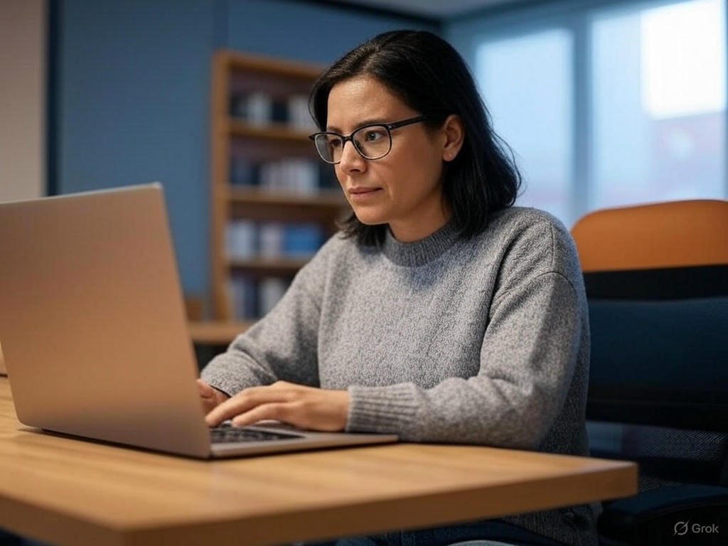 Estudante de pós-graduação online em frente ao laptop